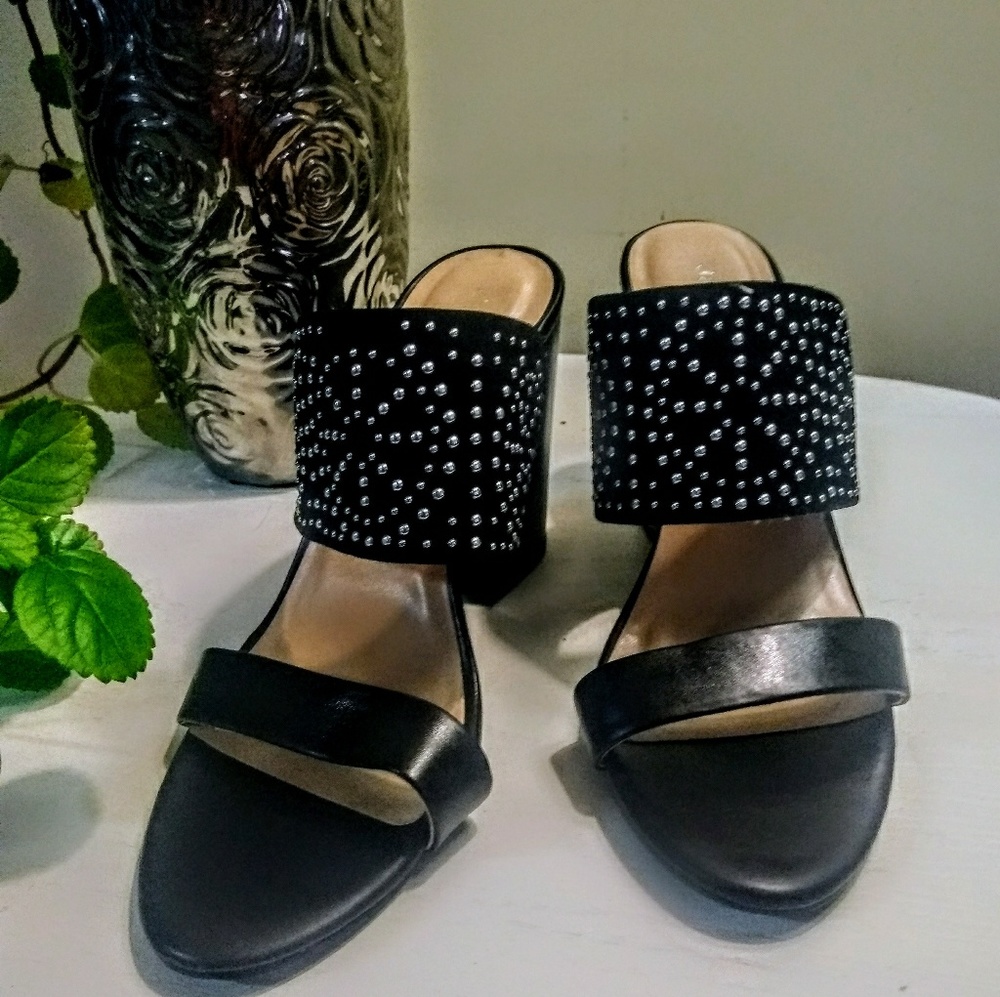 Black silver studded sandals